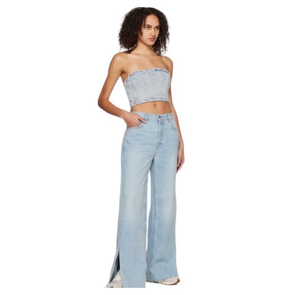 GRLFRND Blue Markie Extra Wide Low Rise Slit Hem Jeans - Picture 5 of 15